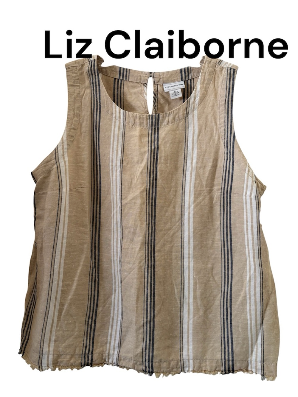 Liz Claiborne Striped Sleeveless Top in Beige, Cream & Black Xl